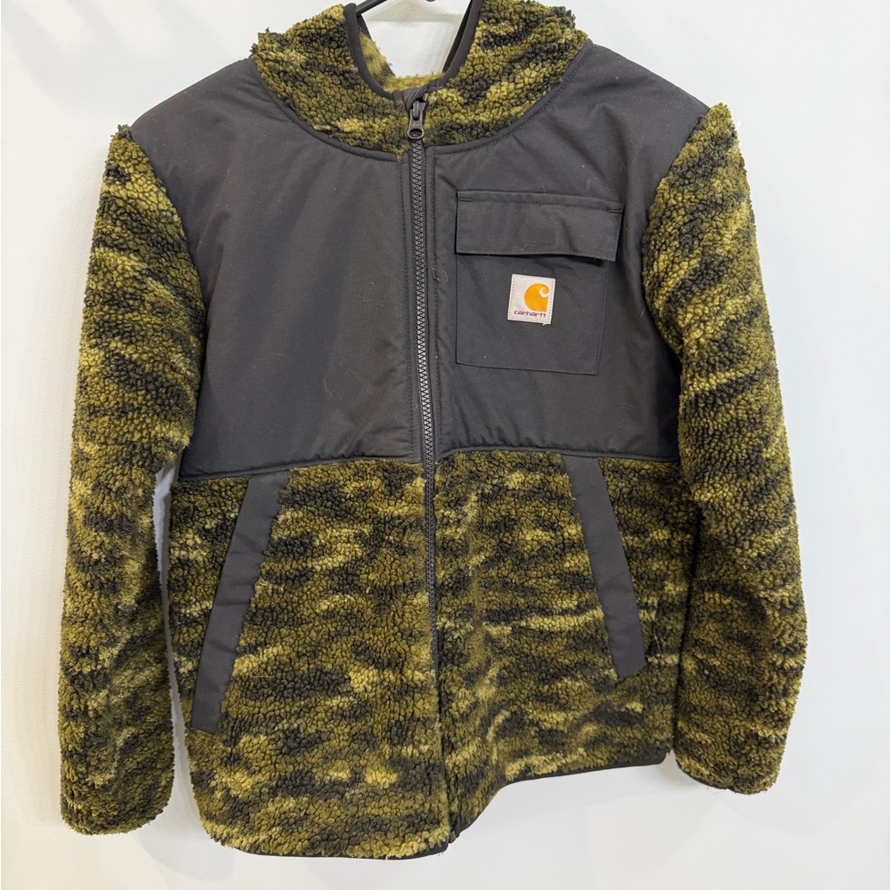 Carhartt Olive and Black Camo Fleece Jacket Boys M